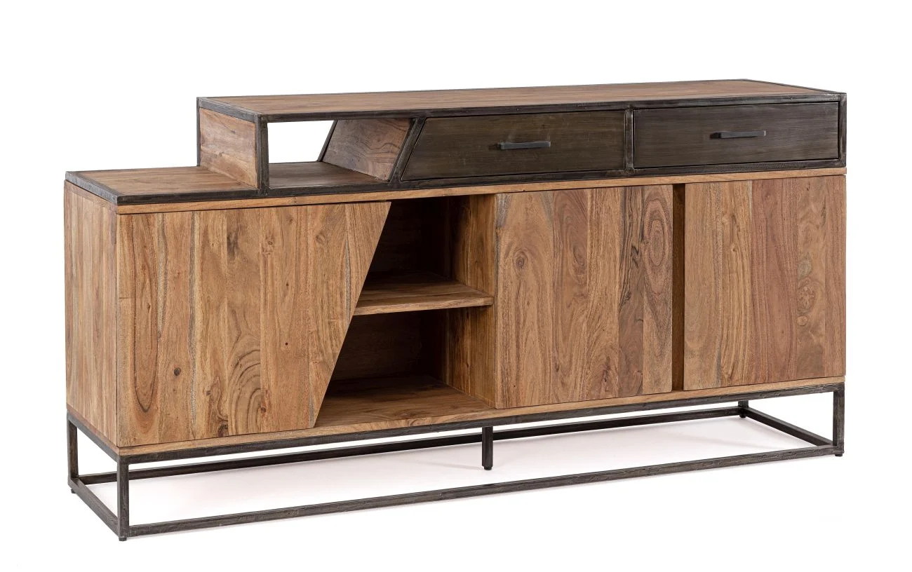 Sideboard Janak aus Akazienholz, modernes Design, natur, 175 cm Breite, Metallgestell - Bizzotto