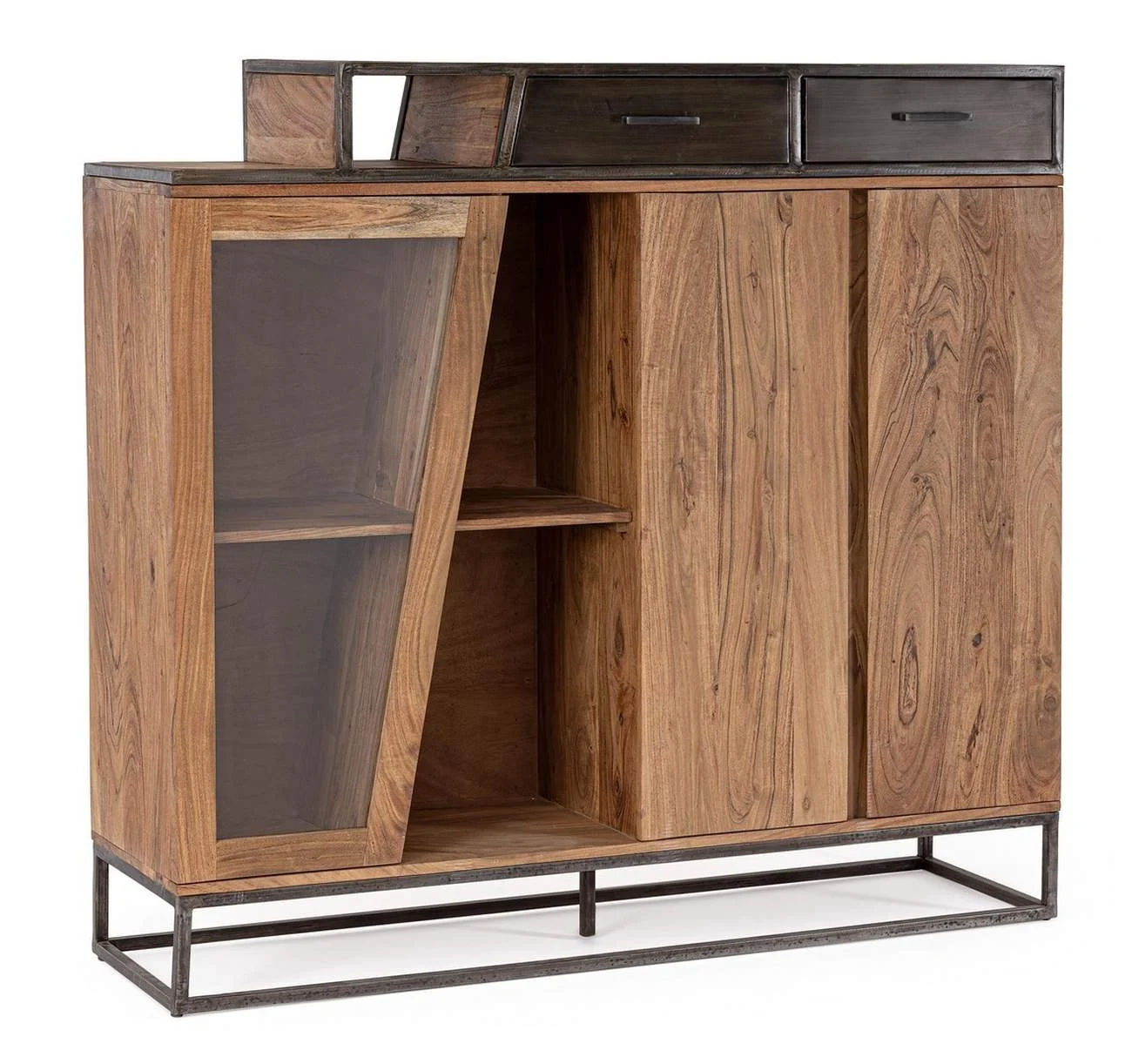Highboard Janak aus Akazienholz, modernes Design, Natur, 145 cm breit, Metallgestell - Bizzotto