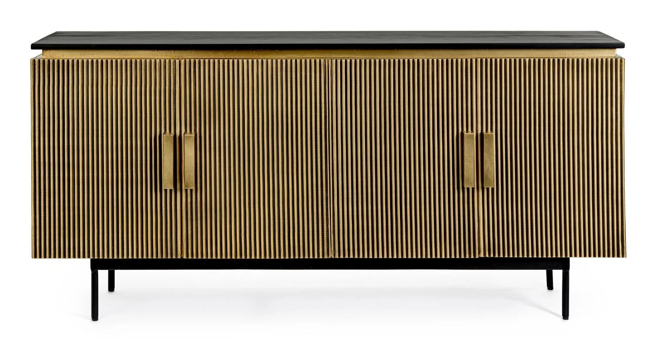 Sideboard Virat aus Mangoholz, modernes Design, schwarz gold, 160 cm Breite, Bizzotto