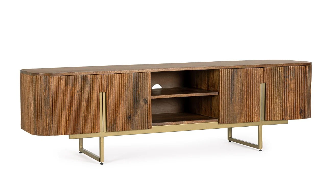 TV-Board Vilas aus Mangoholz, modernes Design, 180 cm, Natur, Metallgestell in Gold