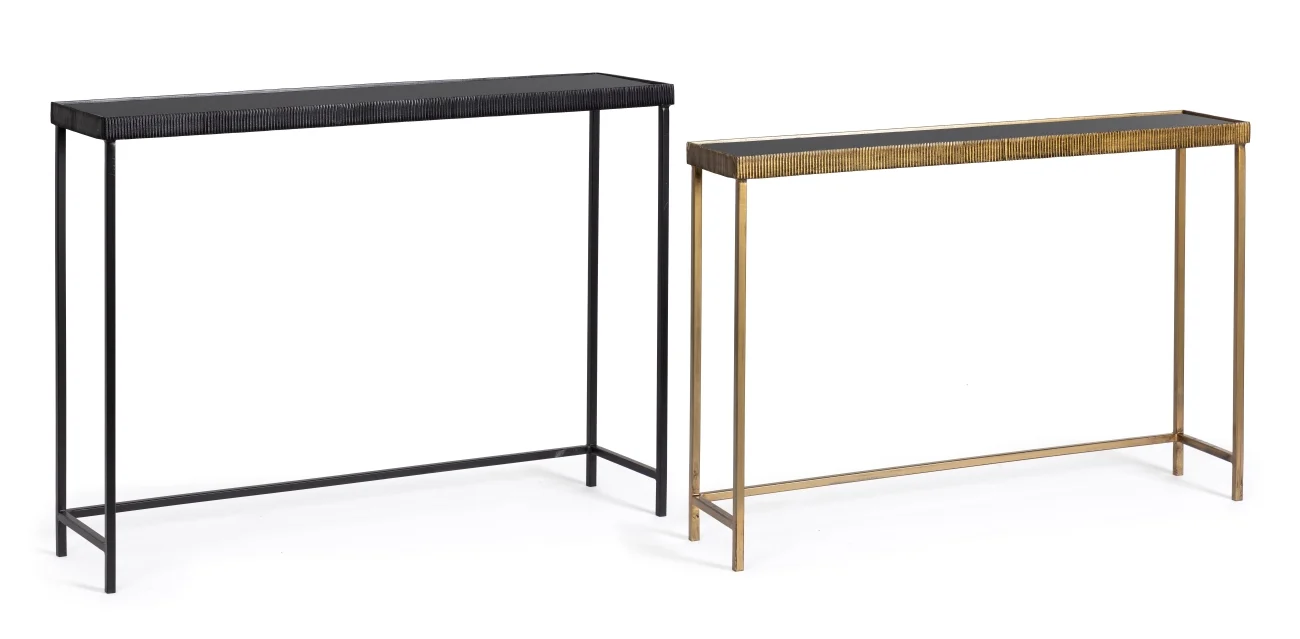 Konsole Samir 2er-Set aus Metall und Glas, modern, schwarz gold, vielseitig für Dein Zuhause
