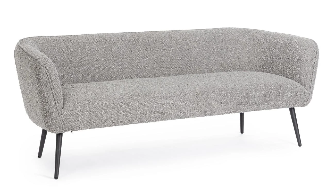 Sofa Avril aus Bouclè-Stoff, modern und komfortabel, 3-Sitzer, grau, Metallgestell