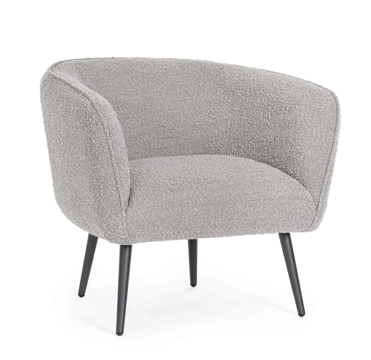 Sessel Avril aus Bouclè-Stoff, modernes Design, gepolstert, grau, Metallgestell, Bizzotto