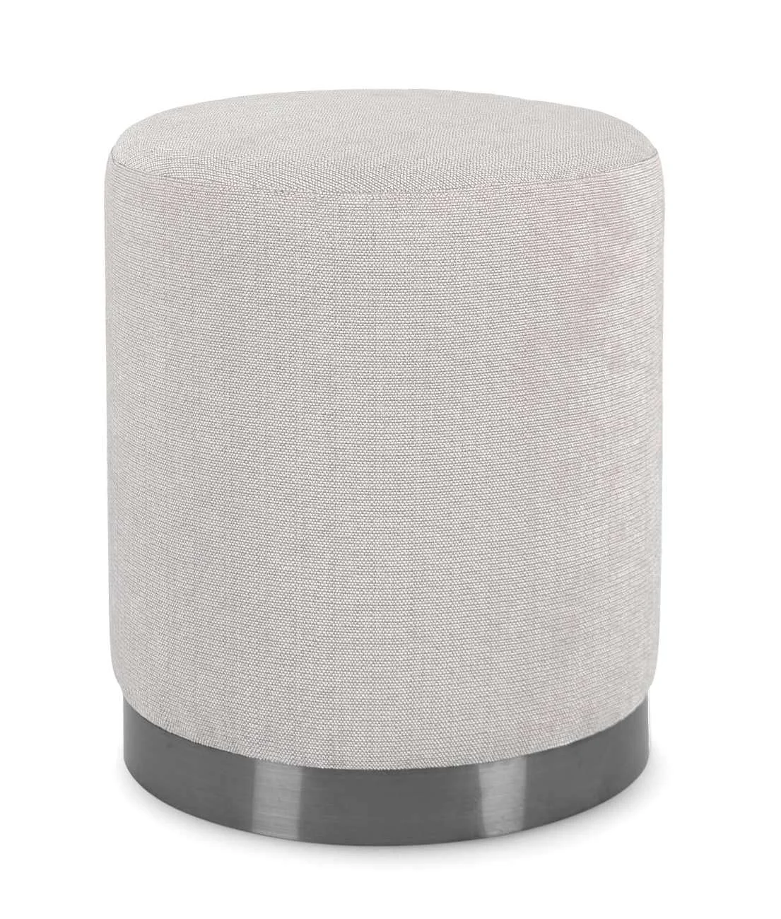 Hocker Ernestine aus Stoff, modernes Design, hellgrau, runde Form, Metallgestell - Bizzotto