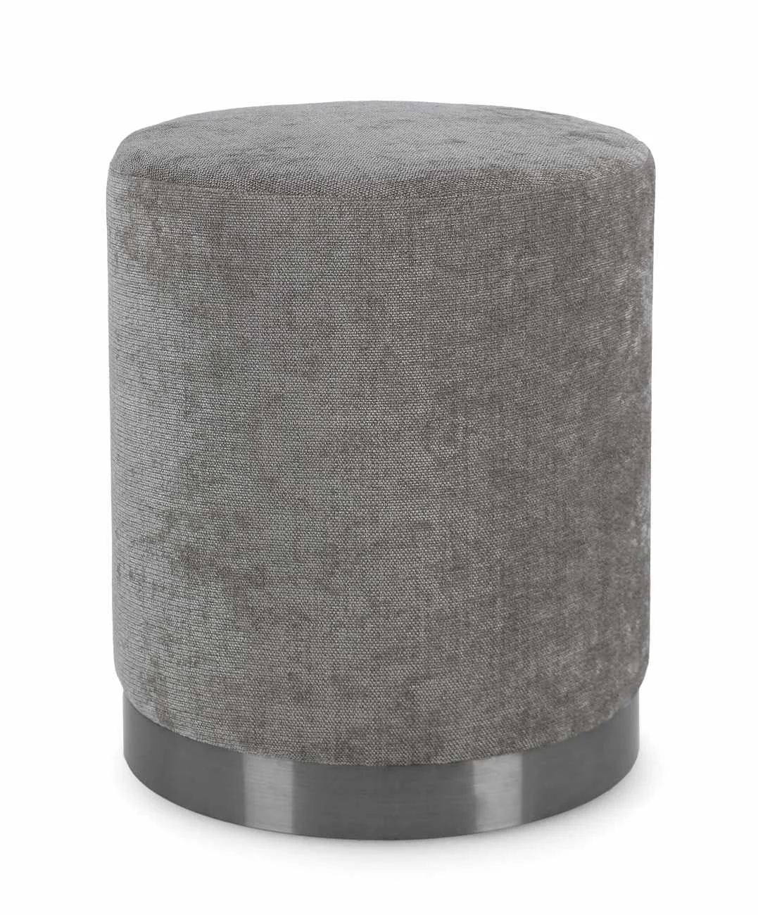 Hocker Ernestine aus Stoff, modern gepolstert, rundes Design, grau, weiche Textur, Bizzotto