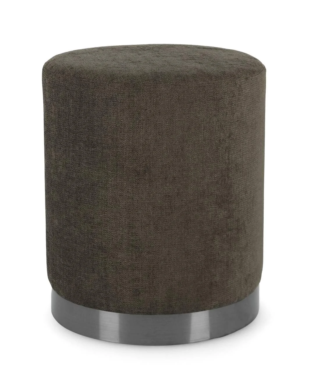 Hocker Ernestine aus Stoff, modern gepolstert, dunkelbraun, rundes Design von Bizzotto