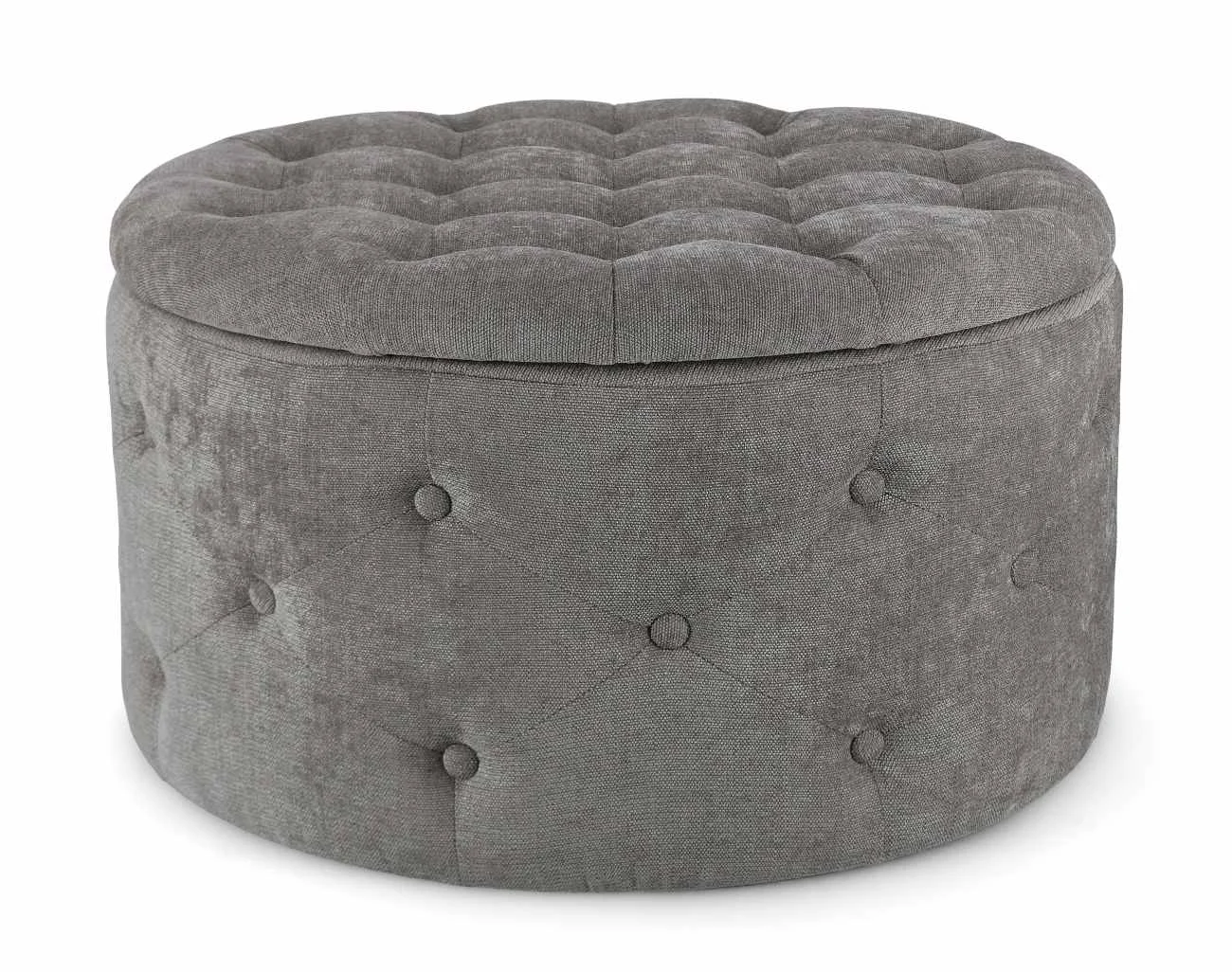 Pouf Ernestine aus Stoff, rundes Design mit Stauraum, gepolstert, grau, abnehmbarer Deckel - Bizzotto