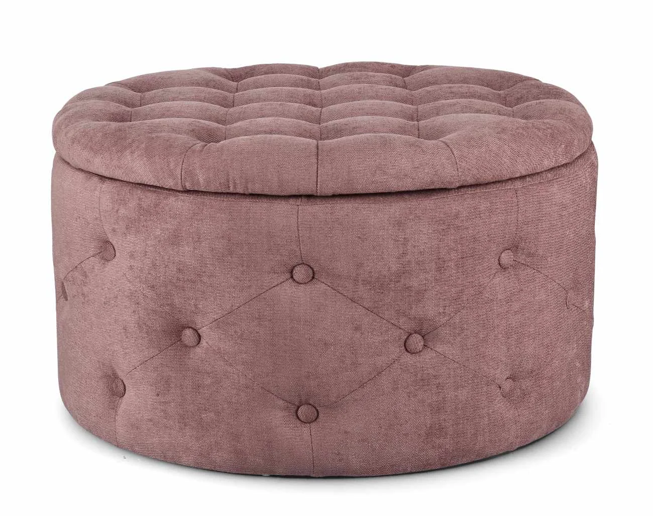 Pouf Ernestine aus Stoff, rundes Design mit Stauraum, modern, altrosa, abnehmbarer Deckel - Bizzotto