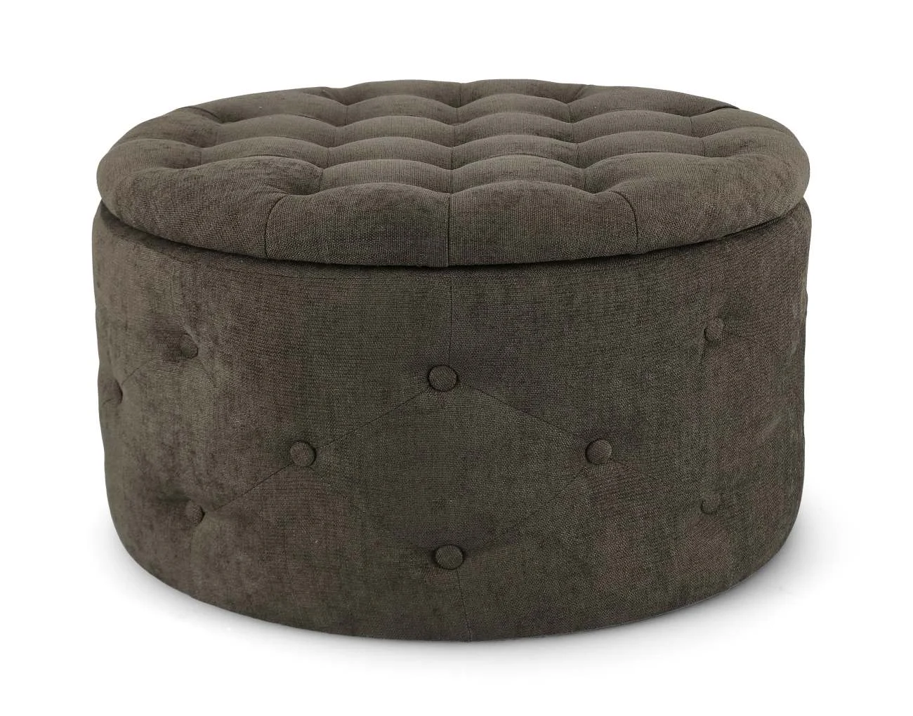 Pouf Ernestine aus Stoff, rund und gepolstert, moderner Stauraum, dunkelbraun, abnehmbarer Deckel - Bizzotto
