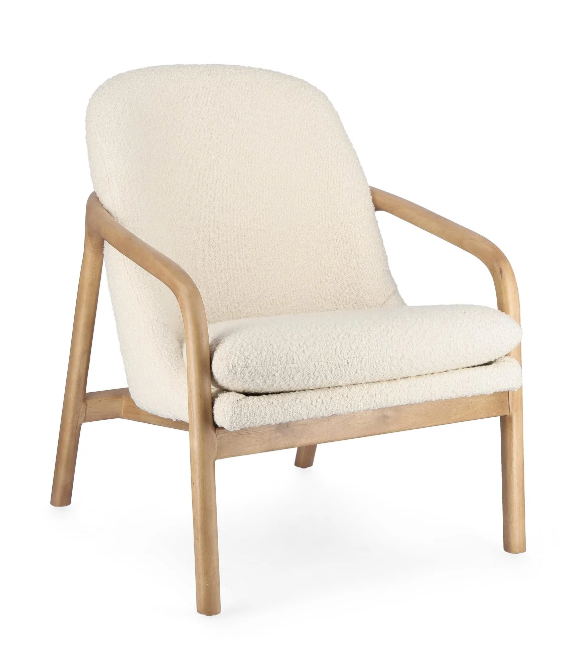 Sessel Elaide aus Bouclè-Stoff, skandinavisches Design, creme, gepolstert, abziehbares Sitzkissen