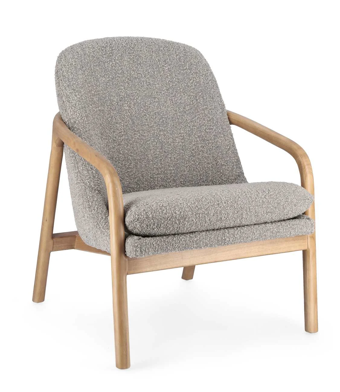 Sessel Elaide Bouclè-Stoff, skandinavischer Stil, grau, abziehbares Sitzkissen, Gestell natur