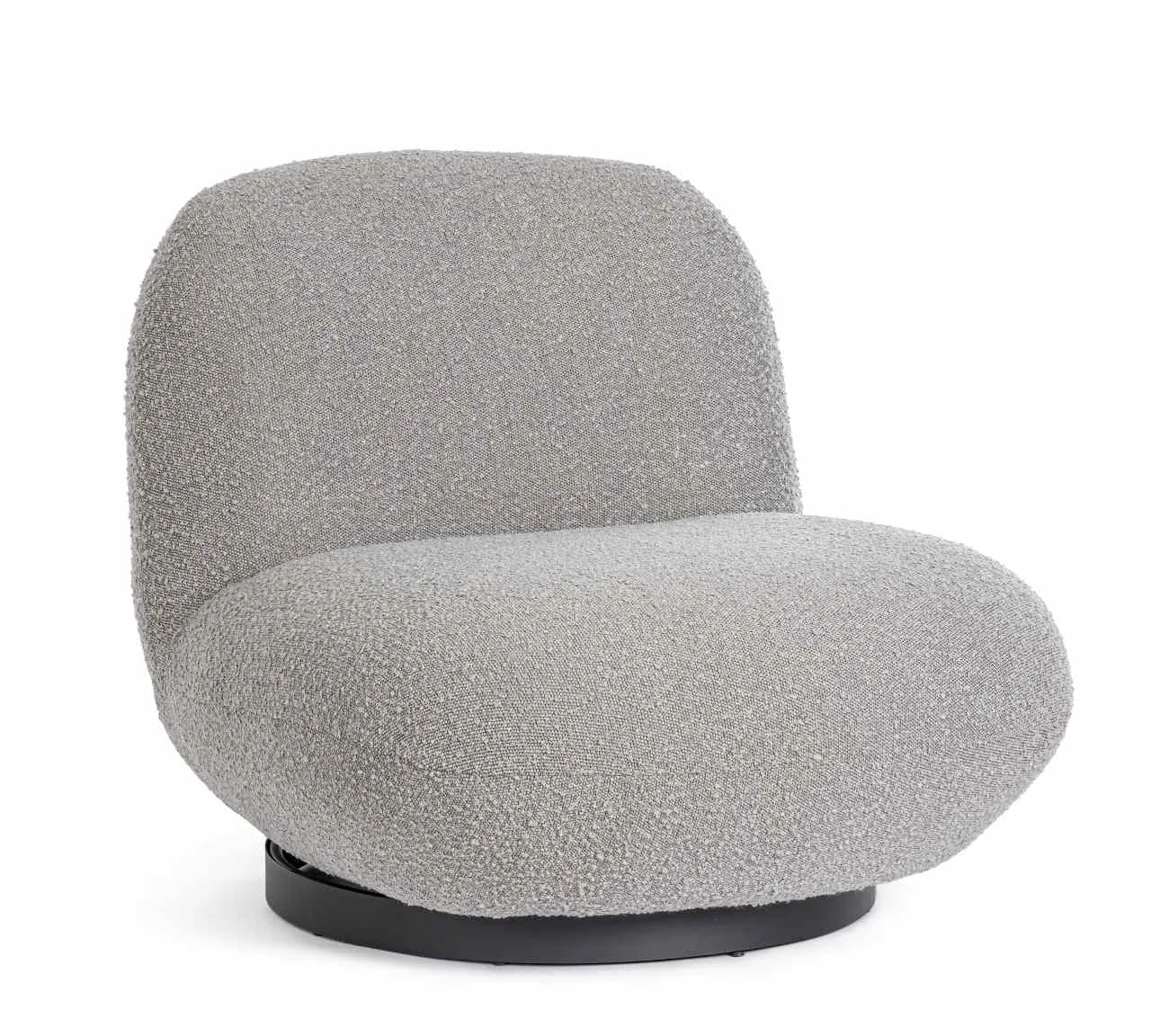 Drehsessel Margot aus Bouclè-Stoff, modern und gepolstert, Grau, drehbar, Metallgestell