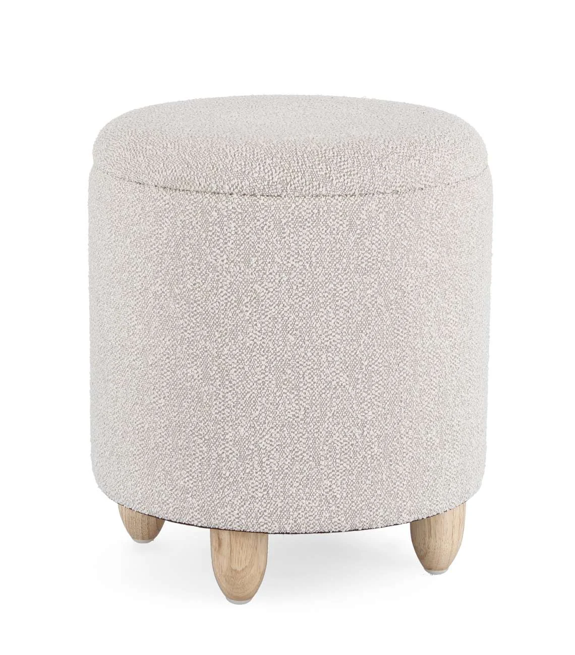 Hocker Zena aus Boucle-Stoff, modern skandinavisch, hellgrau, Stauraum und abnehmbarer Deckel