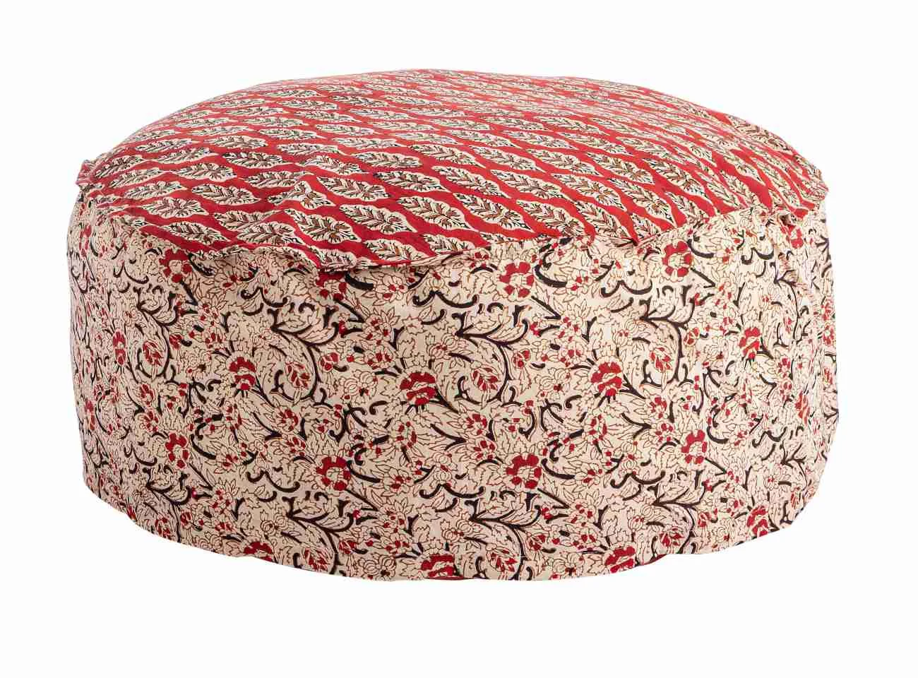 Pouf Lorient aus Baumwolle, klassischer Stil, rot bunt, rund und gepolstert, Bezug abziehbar - Bizzotto