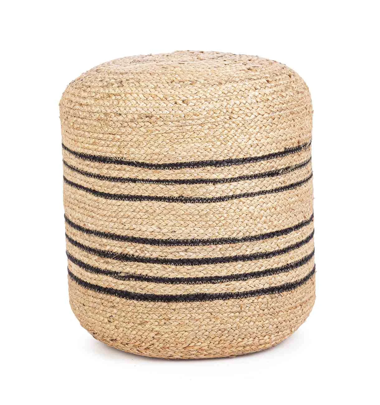 Pouf Ankit aus Jute, rundes Design im skandinavischen Stil, gepolstert, Farbe Natur - Bizzotto