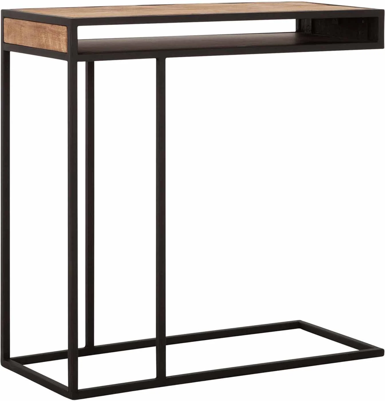 Beistelltisch Cosmo Teakholz, Industrial Design, natur, rechteckig, Metallgestell schwarz - dtp Home