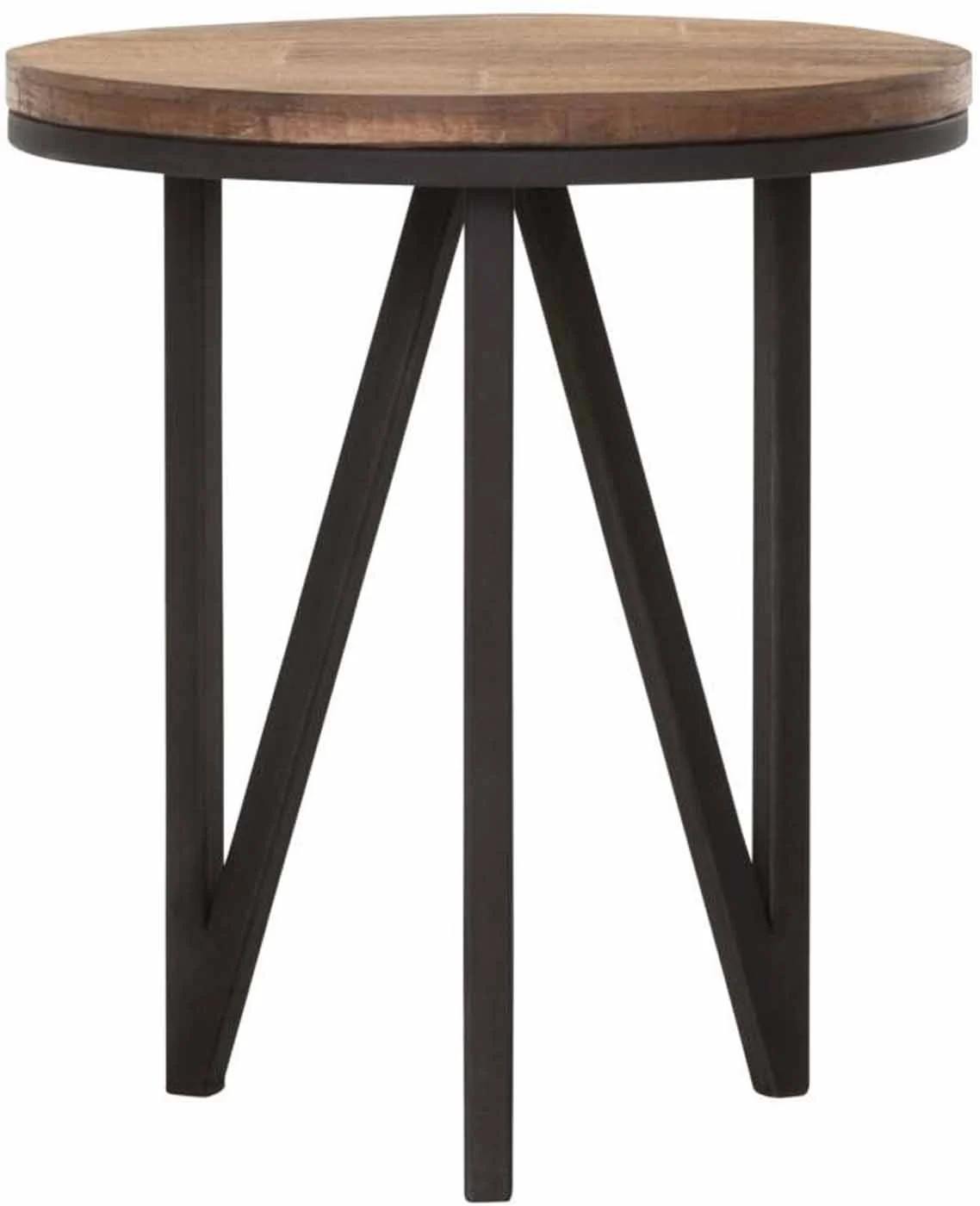 Couchtisch Odeon Rund, Teakholz unbehandelt, Industrial Stil, Natur, 3-Fuß Gestell Schwarz, 40 cm
