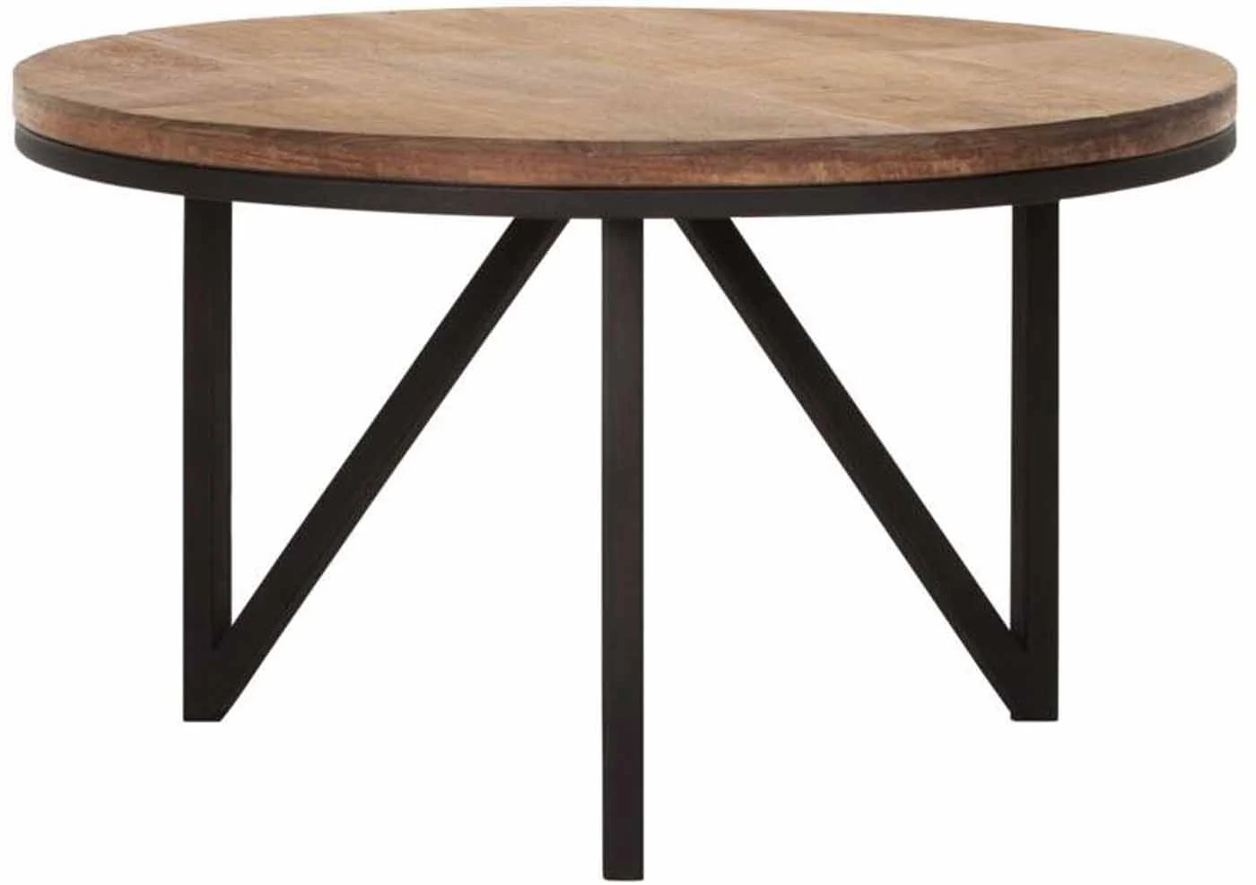 Couchtisch Odeon Rund, Teakholz und Metall, Industrial Stil, Natur, 60 cm Durchmesser - dtp Home