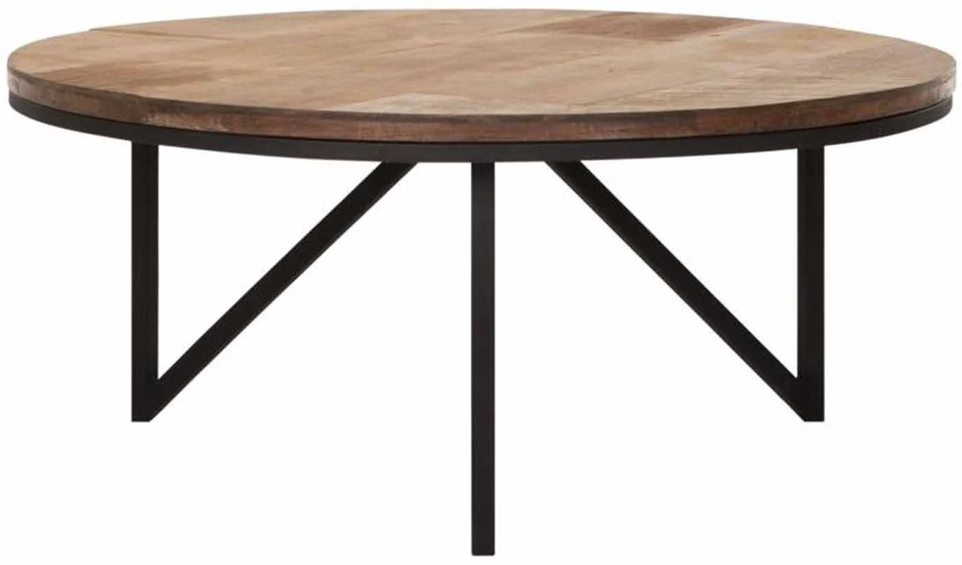 Couchtisch Odeon rund aus Teakholz, Industrial Design, natur, 80 cm Durchmesser, Metallgestell - dtp Home