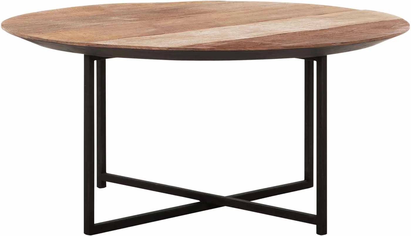 Couchtisch Cosmo rund, Teakholz mit Metallgestell, Industrial Stil, natur, 75 cm - dtp Home