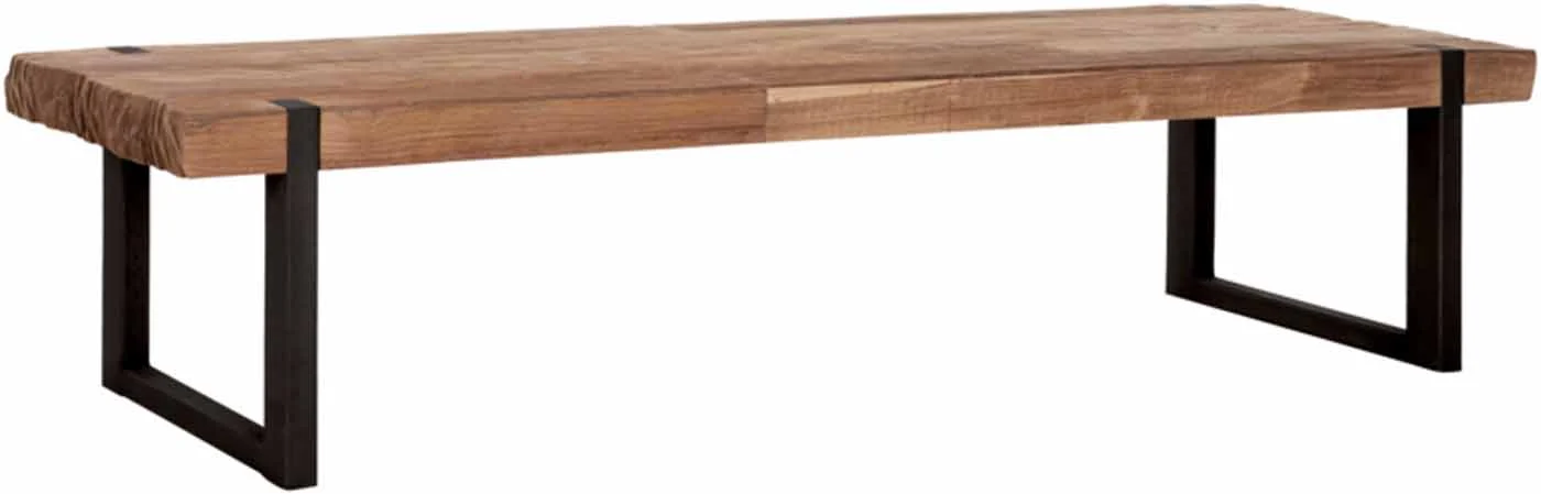 Couchtisch Beam aus Teakholz, Industrial Design, Natur, U-Gestell Metall, 150 cm