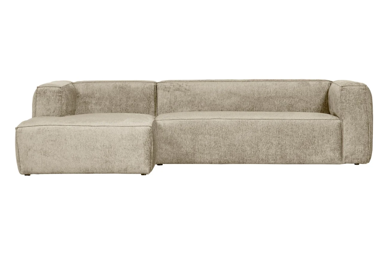 Ecksofa Bean aus Struktursamt, modernes Design, links, cremefarben Buttermilk, 3-4 Sitzplätze