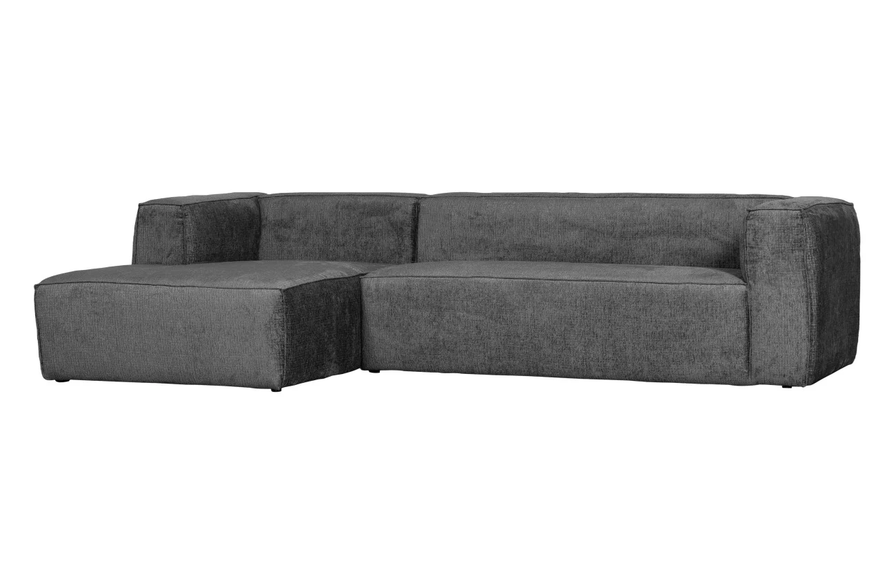 Ecksofa Bean aus Struktursamt, modernes Design mit Recamiere links, dunkelgrau Cloud Sky - Woood