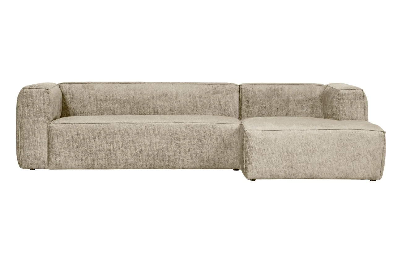 Ecksofa Bean aus Struktursamt, modernes Design, rechtsseitig, Creme Buttermilk, bequem für 3–4 Personen - Woood