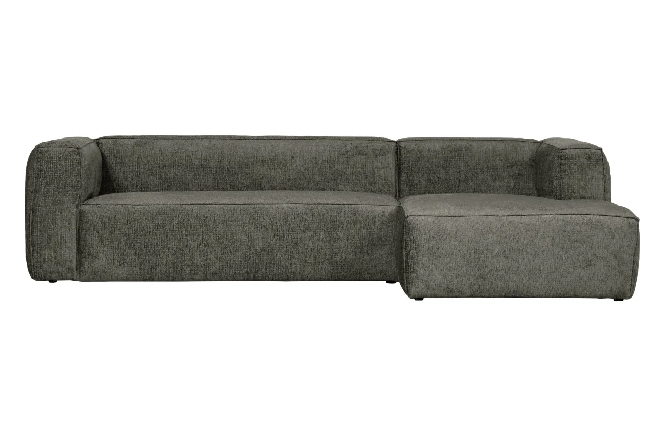 Ecksofa Bean aus Struktursamt, modernes Design, Rechts, graugrün Waterplant, für 3-4 Personen