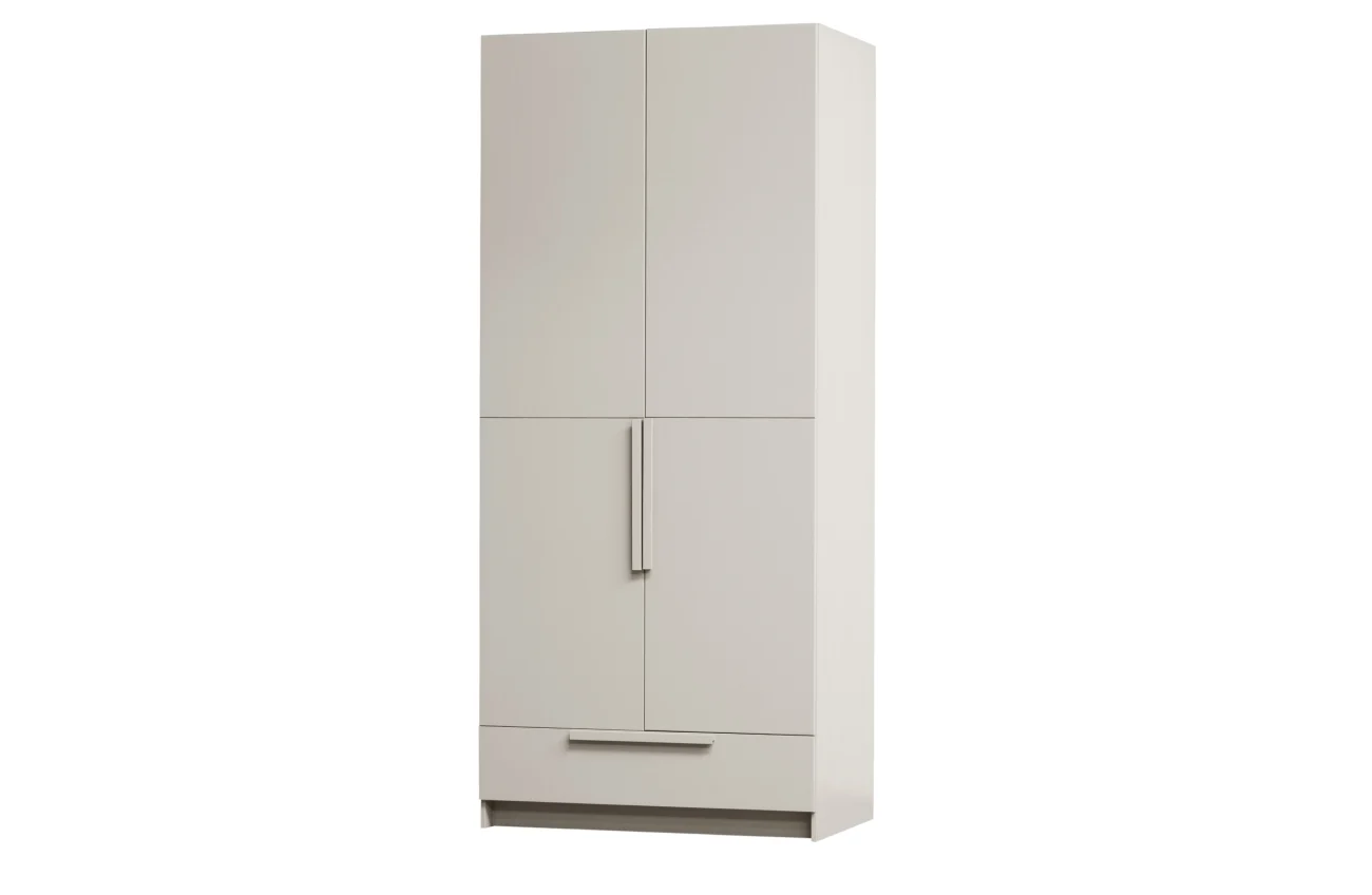 Kleiderschrank Split aus Kiefernholz, modern, hellgrau, Soft-Close, 95 cm breit