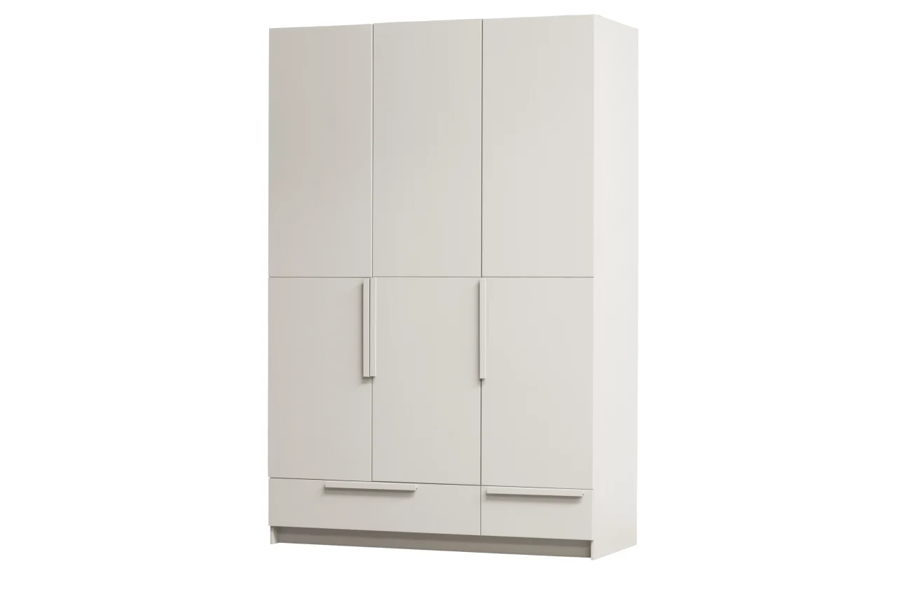 Kleiderschrank Split aus Kiefernholz, modern, hellgrau, 142 cm, Soft-Close-System
