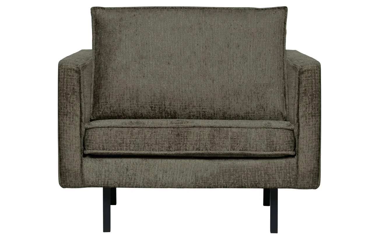 Sessel Rodeo aus Struktursamt, modernes Design, graugrün Frost, gepolstert, Metallgestell - Woood