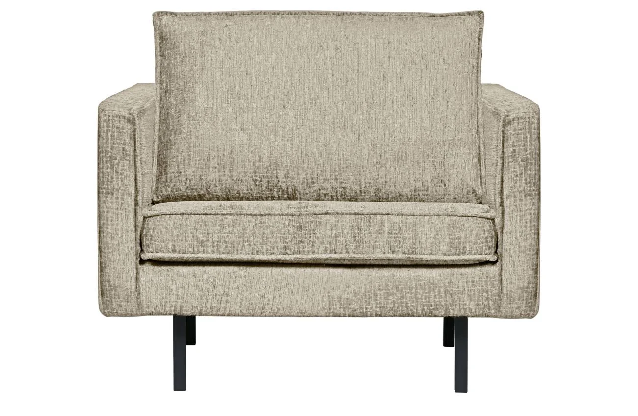 Sessel Rodeo aus Struktursamt, modern und gepolstert, creme Wheatfield, Metallgestell - Woood
