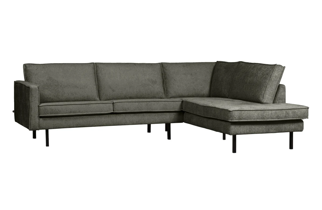 Ecksofa Rodeo aus Struktursamt, modern und gemütlich, rechts, Graugrün Frost - Woood