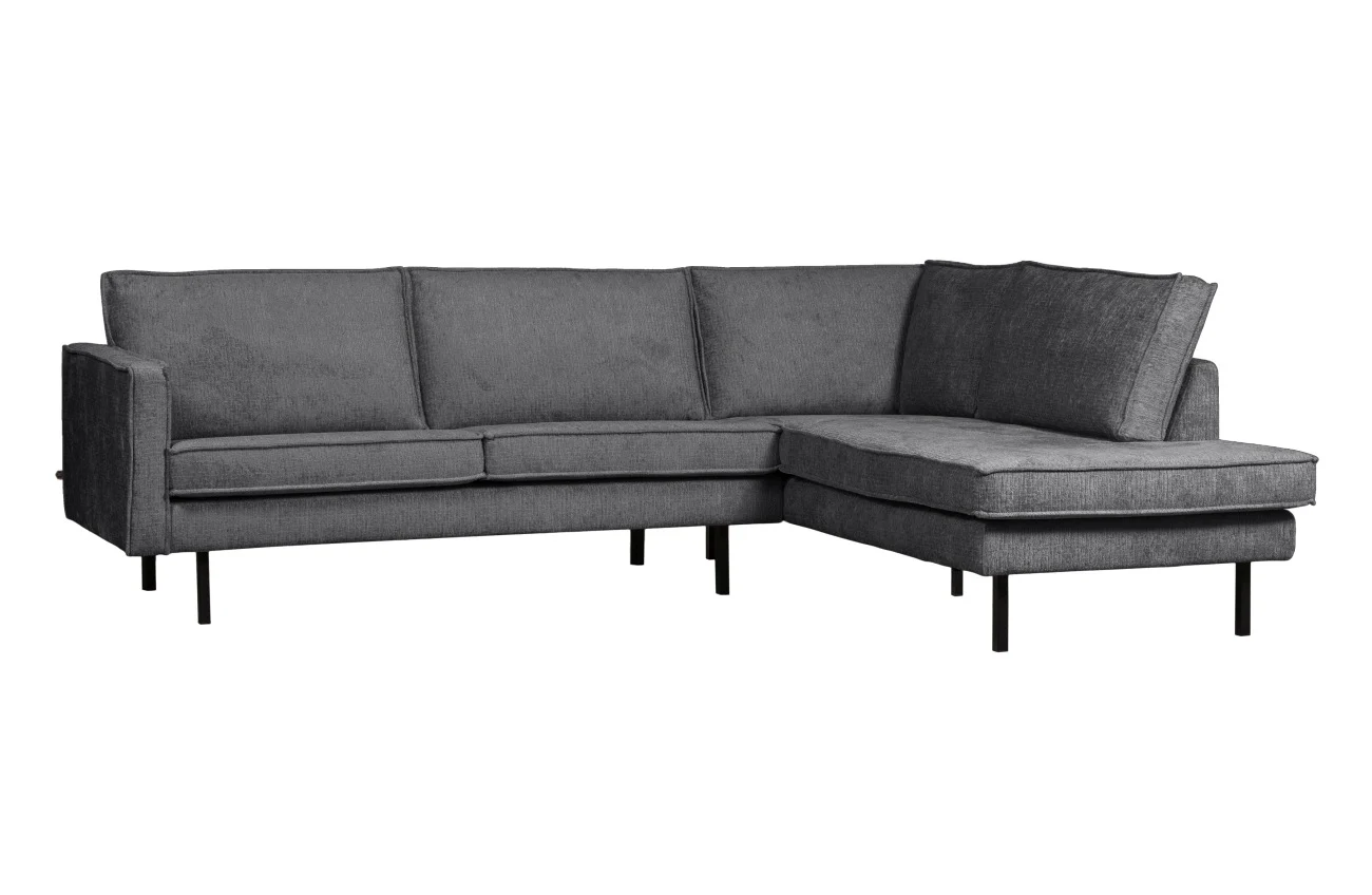 Ecksofa Rodeo aus Struktursamt, modern und komfortabel, rechts, dunkelgrau Mountain - Woood