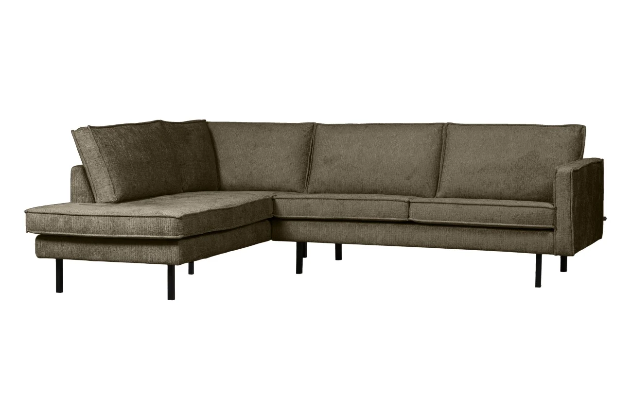 Ecksofa Rodeo aus Struktursamt, modern und gepolstert, Links, dunkelgrün Bonsai - Woood