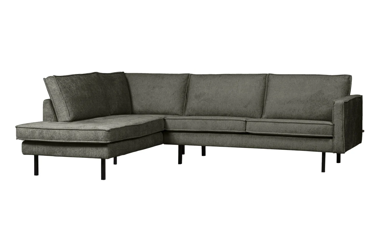 Ecksofa Rodeo aus Struktursamt, modern und komfortabel, links, Graugrün Frost, für 4-5 Personen