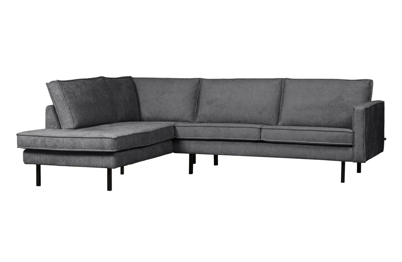 Ecksofa Rodeo aus Struktursamt, modern und linksseitig, dunkelgrau Mountain, komfortabel für 4-5 Personen