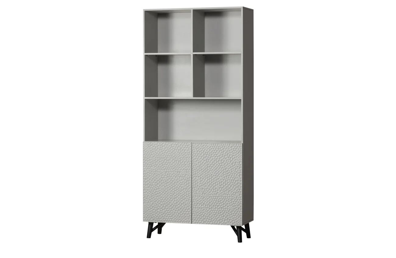 Schrank Carved Organic aus Mangoholz, modernes Design, hellgrau nebel, FSC-zertifiziert, 2 Türen