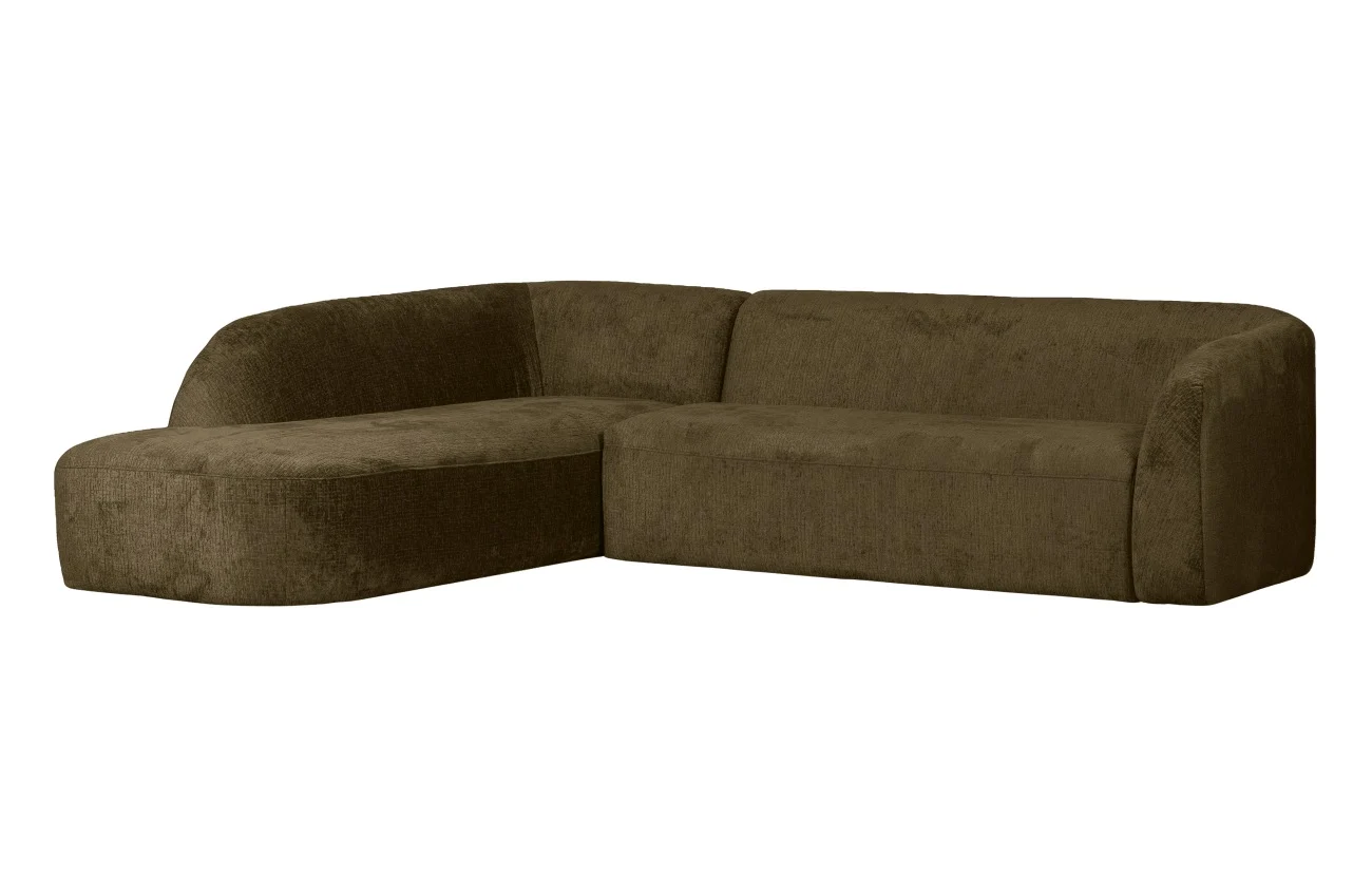 Ecksofa Sloping aus Struktursamt, modern und gemütlich, dunkelgrün, linke Ausführung - Woood
