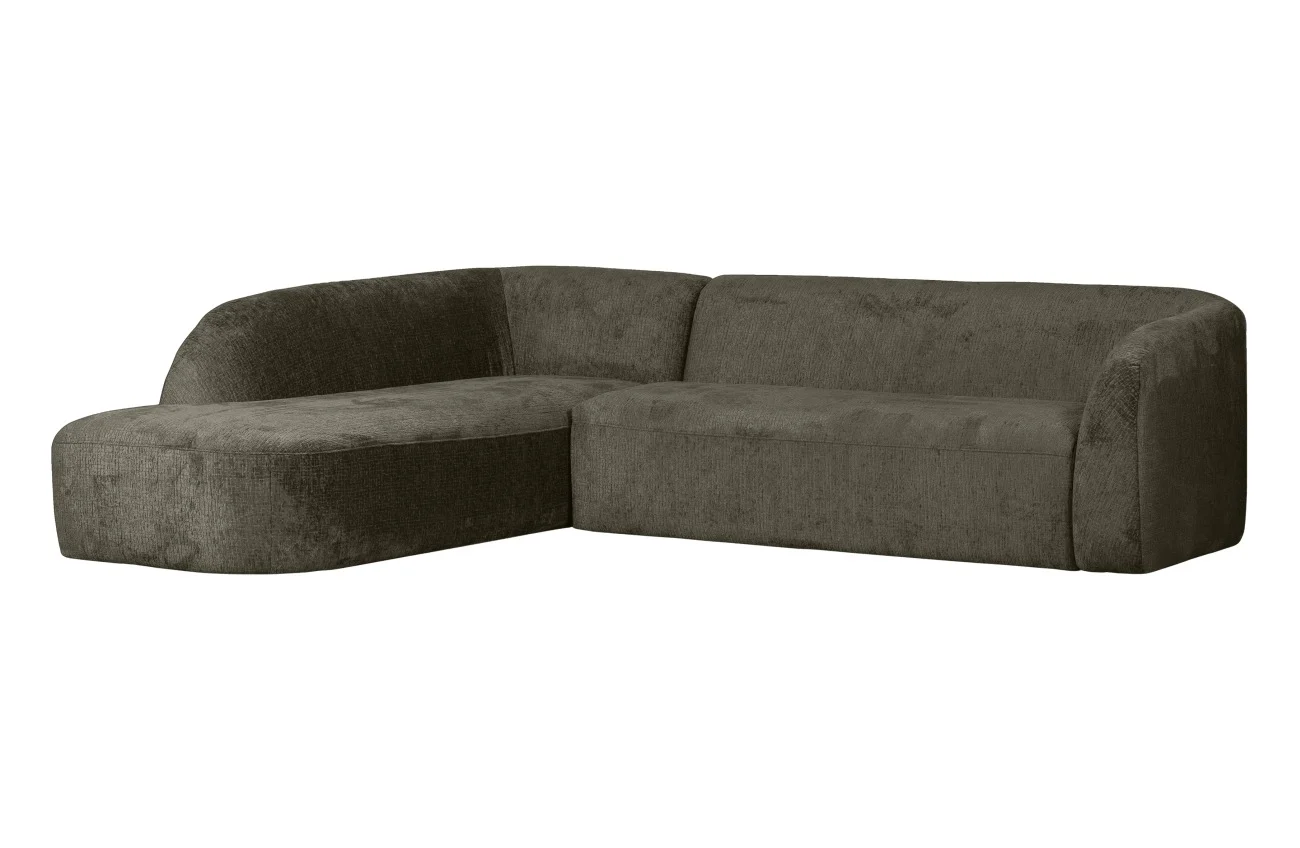 Ecksofa Sloping aus Struktursamt, modern und komfortabel, links, graugrün Frost – für 4–5 Personen - Woood