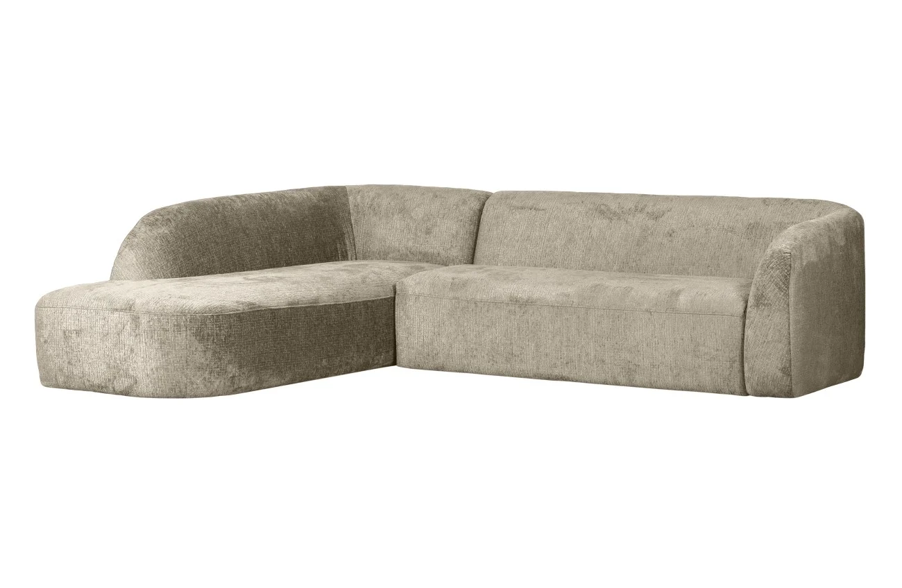 Ecksofa Sloping aus Struktursamt, modern und linksseitig, creme Wheatfield, weiche Polsterung - Woood