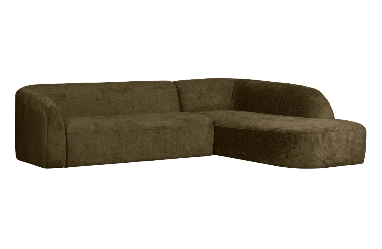 Ecksofa Sloping aus Struktursamt, modern und gepolstert, rechts, dunkelgrün Bonsai - Woood