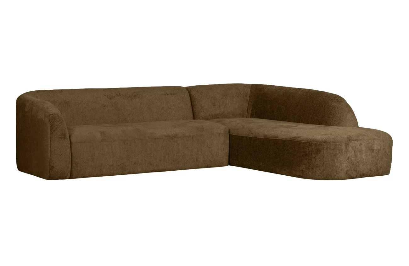 Ecksofa Sloping aus Struktursamt, modern und komfortabel, rechts, brassbraun, elegantes Design - Woood