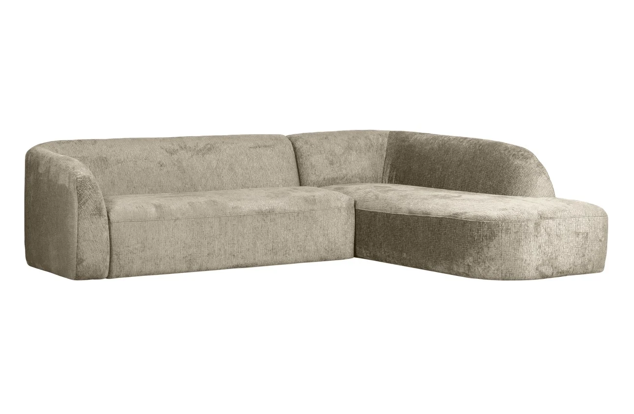 Ecksofa Sloping aus Struktursamt, modern und pflegeleicht, Rechts, Farbe Wheatfield - Woood