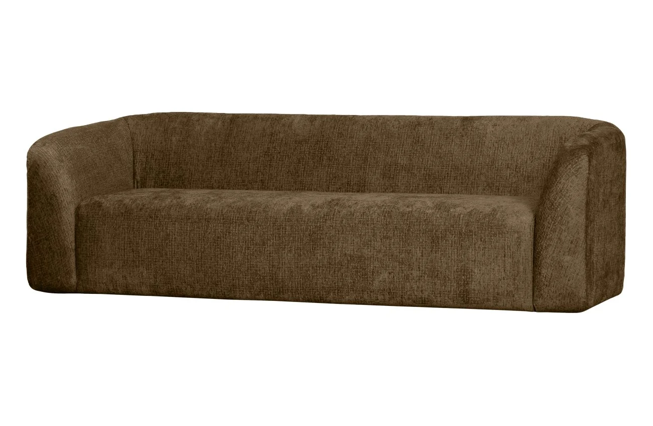 Sofa Sloping 3-Sitzer aus Struktursamt, modern und gepolstert, Braun Brass, weiche Textur