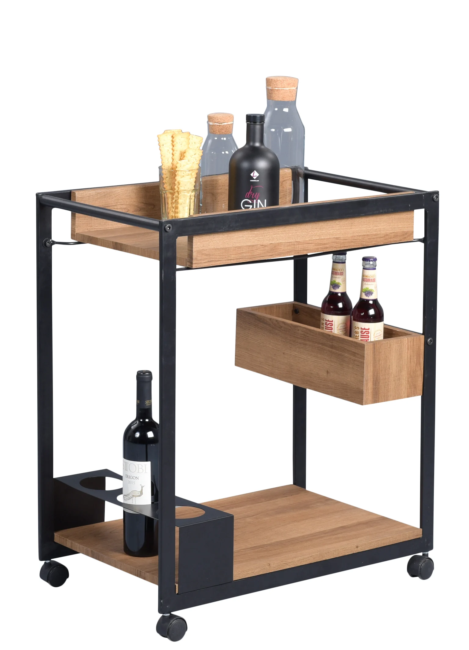 Beistelltisch Tisch RIMA 64x38 cm auf Rollen Dekor Eiche braun - Fun Moebel
