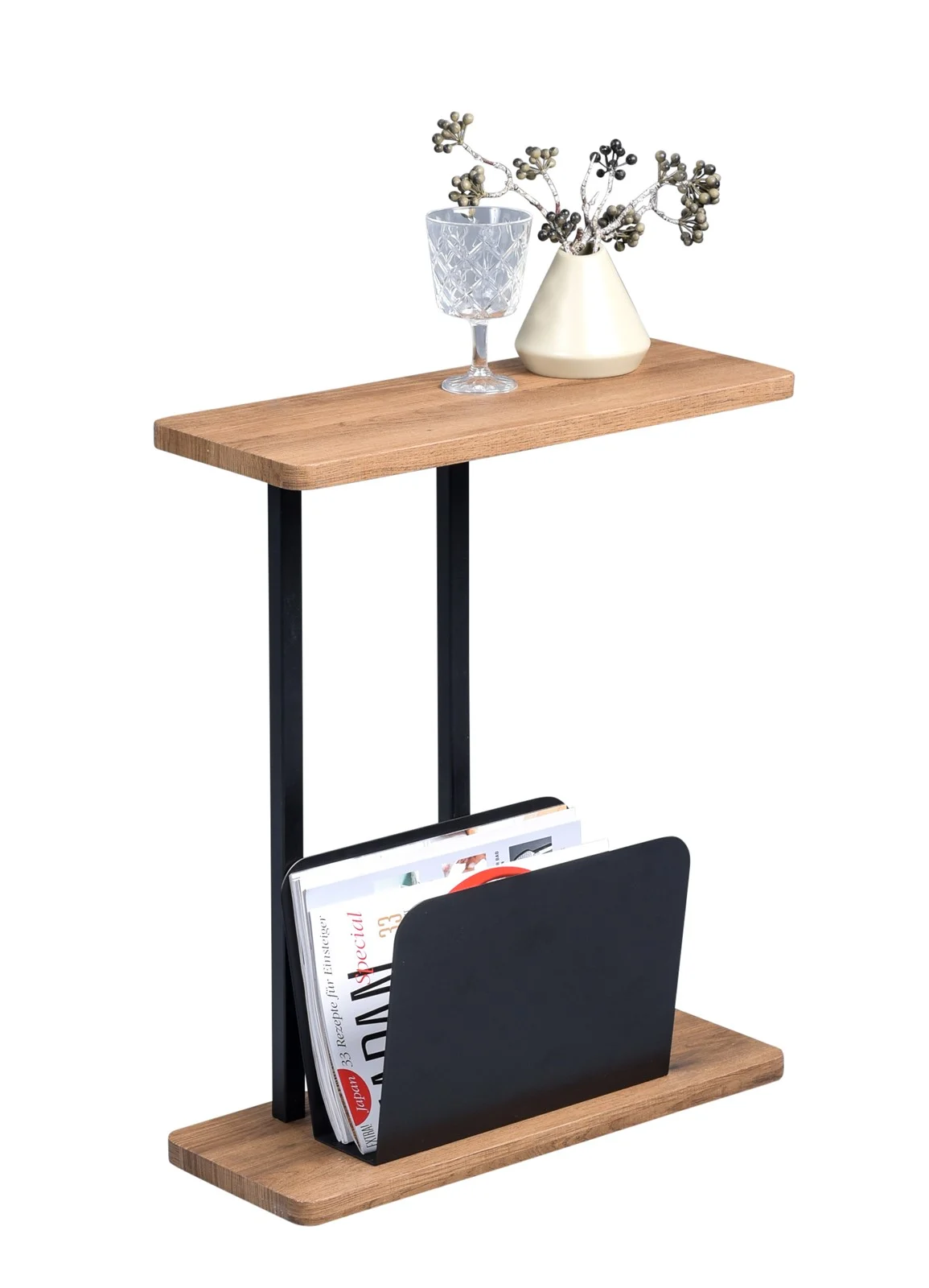 Beistelltisch Tisch INGO 50x20cm inkl.Zeitungsablage Dekor Eiche braun - Fun Moebel