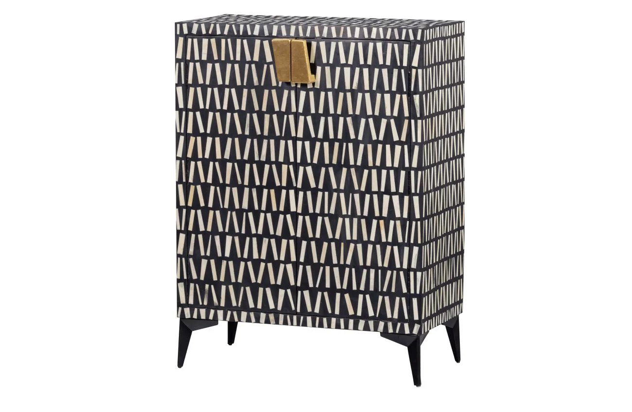 Kommode Menne aus Mangoholz, klassisches Design, modern, schwarz, mit Klapptüren und Einlegeböden - Woood