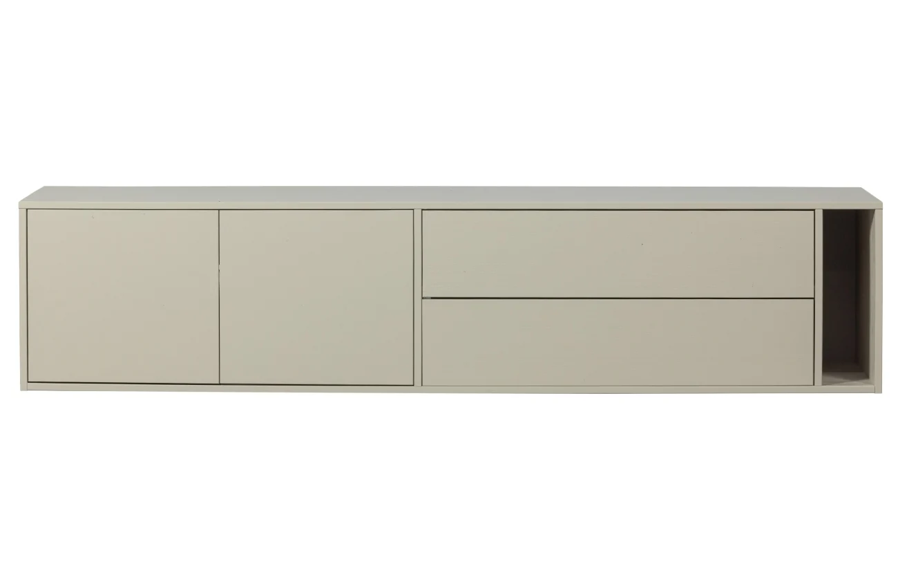 TV Board Settle Down aus Kiefernholz, modern, hellgrau, 200 cm, mit Schubladen und Türen - VTwonen